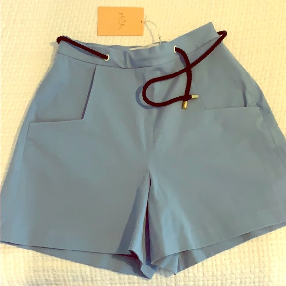 Pearl - Light Blue Shorts with Navy Cord Detail - Picture 1 of 4